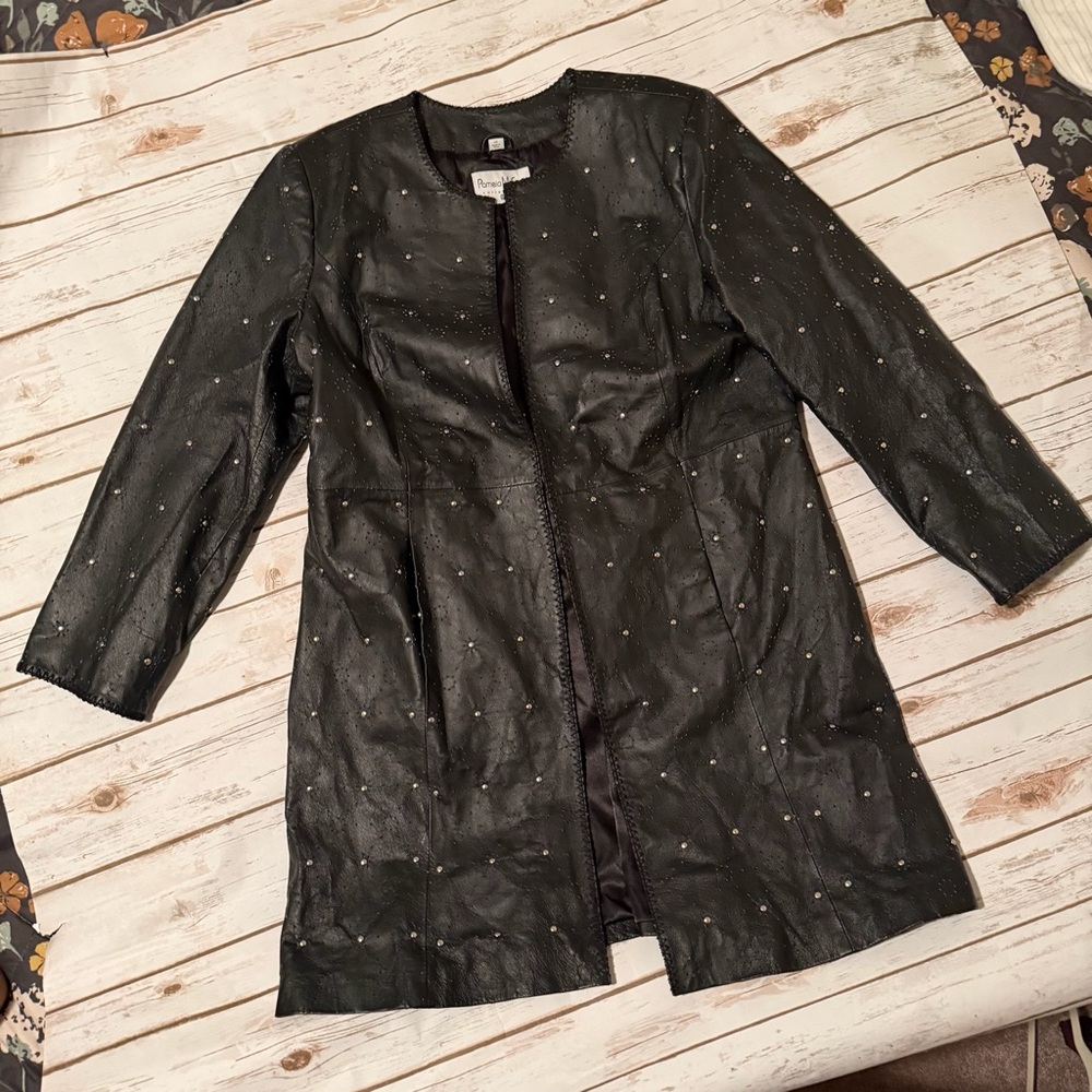 Pamela McCoy Black Leather Studded Jacket